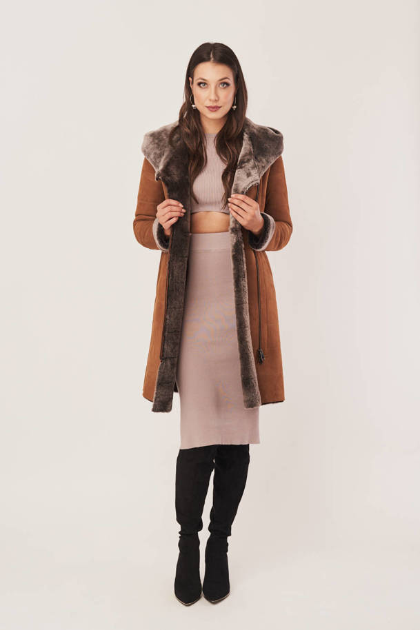 Women's winter coat with hood - Women's sheepskin coat